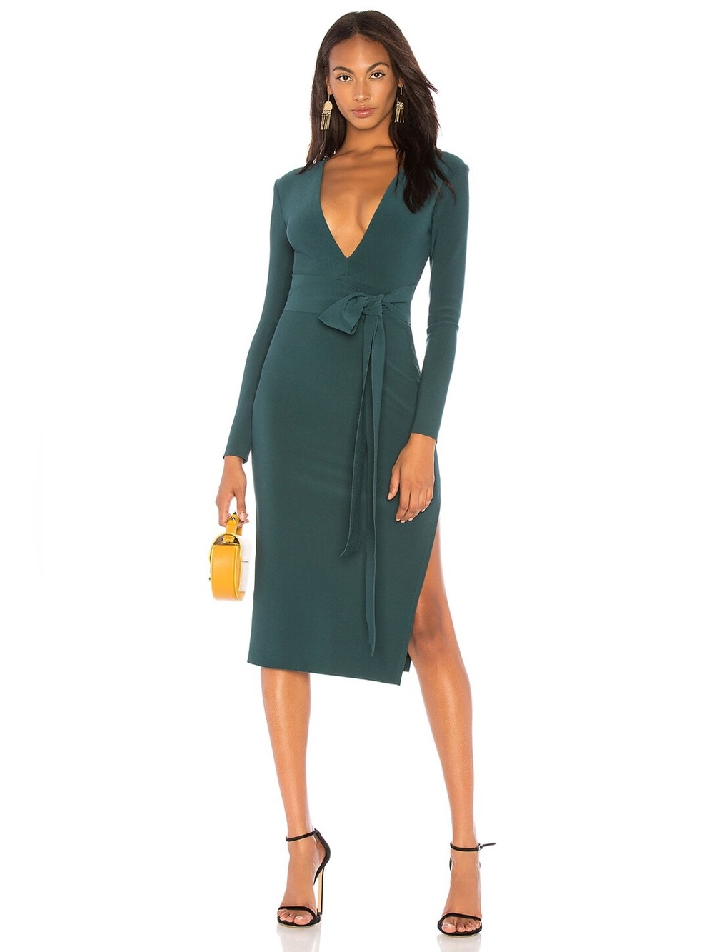 Bec + Bridge Tasha Midi Dress Emerald Wrap V-Neck Tie Front Back Zip Revolve